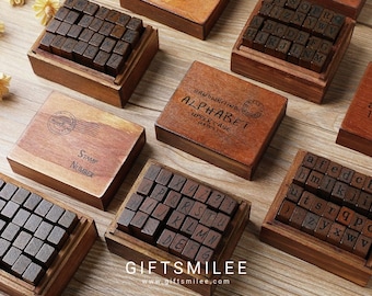 5 Types | Wooden Box Uppercase Stamp,Lowercase Stamp,English Letters Stamp,Numbers Stamp,Alphabet Stamp, Craft Stamp | B410-1 | KS-WS-309