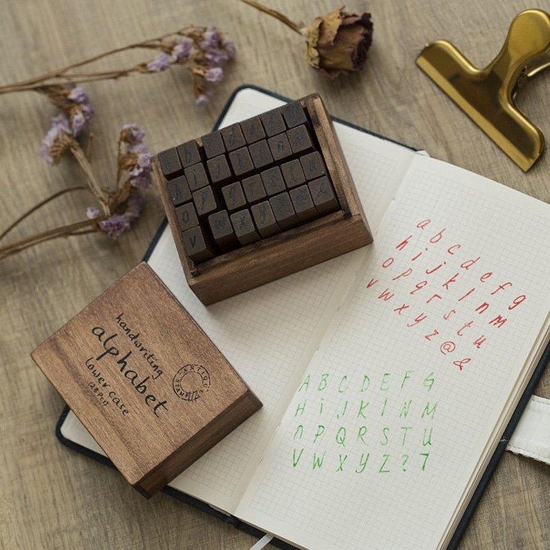 Handwritten Letters Wood Stamps 2 Types Alphabet Stamps Etsy