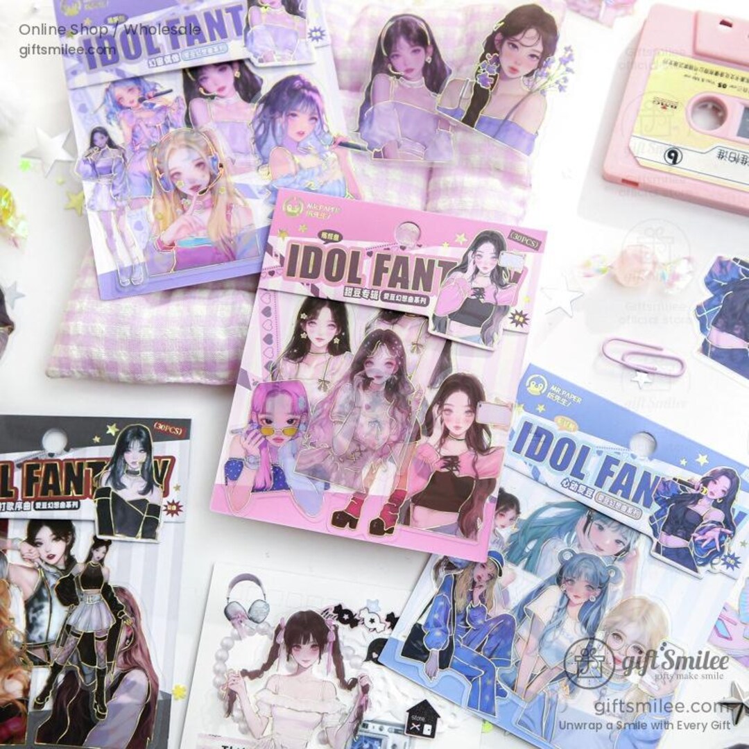 4 Types | Washi Time Kawaii Idol Fantasy Anime Girl Art | Sticker Packs ...