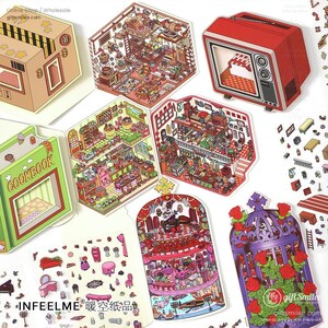 Juego de 4 pegatinas para diorama 3D en miniatura Infeelme. Pegatinas, proyecto estudiantil, material para diario, regalo para pareja. C418-23 / KS-SA-3909