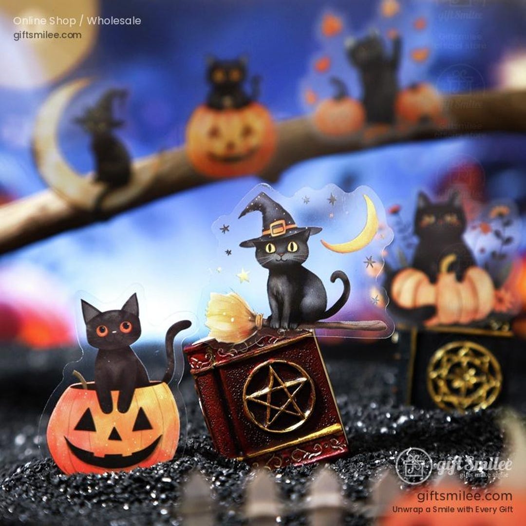 4 Types | Halloween Black Cat Stickers | Decal, Cat Lover, Halloween ...