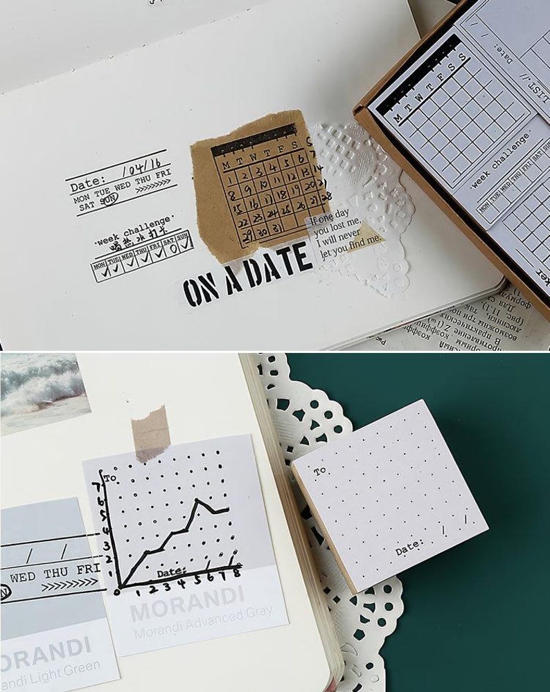 4 Types | Wood-mounted Planner Layouts Planner Rubber Stamps | Clear ...