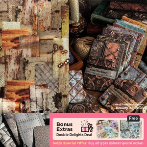 8 Types | Embossed Textured Rusted Metal Motif Vintage Scrapbooking Paper Pack | steampunk paper, rusty paper, metal house | KS-CK-1259