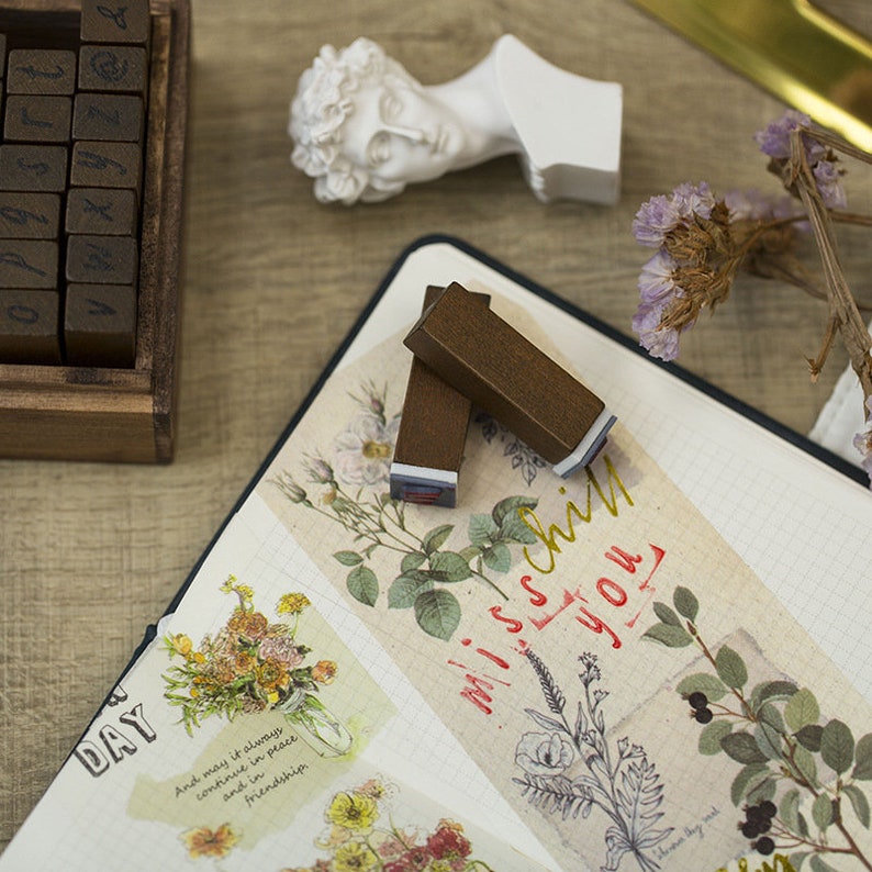 Handwritten Letters Wood Stamps 2 Types Alphabet Stamps Etsy