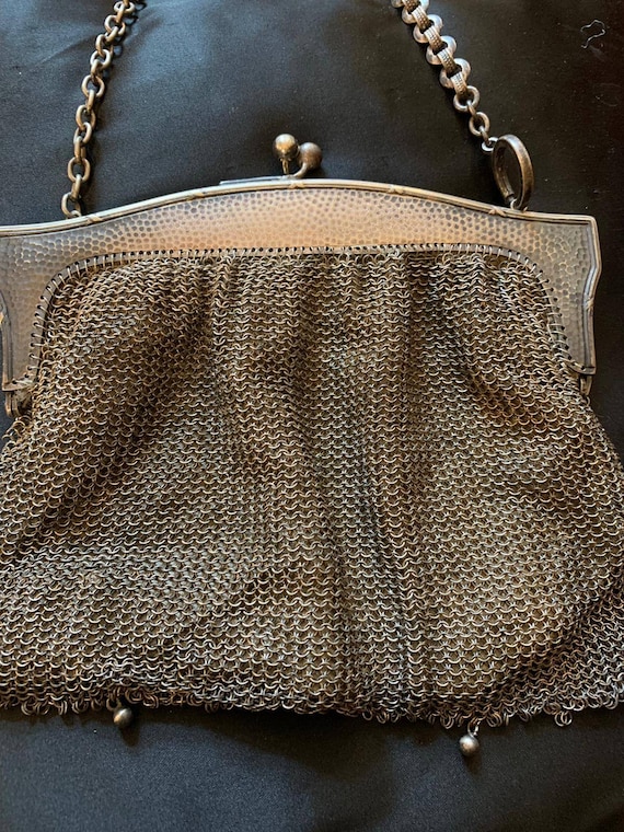Antique silver mesh handbag