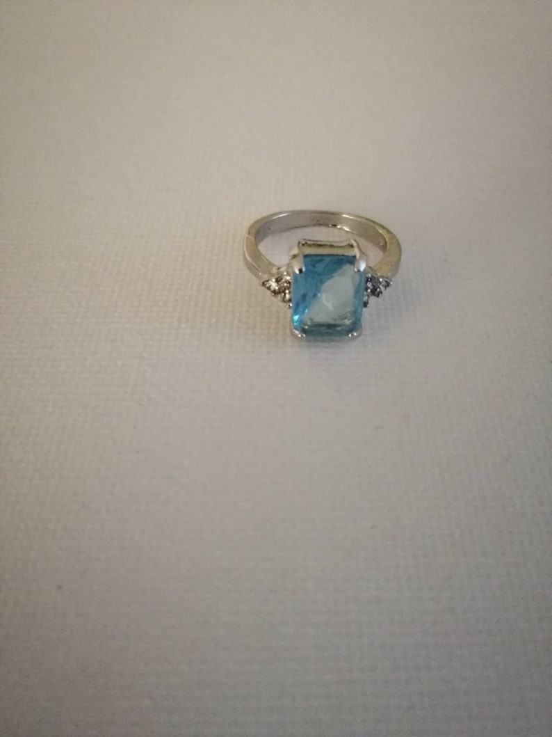 Aigue-marine silver gold plated Solitaire ring