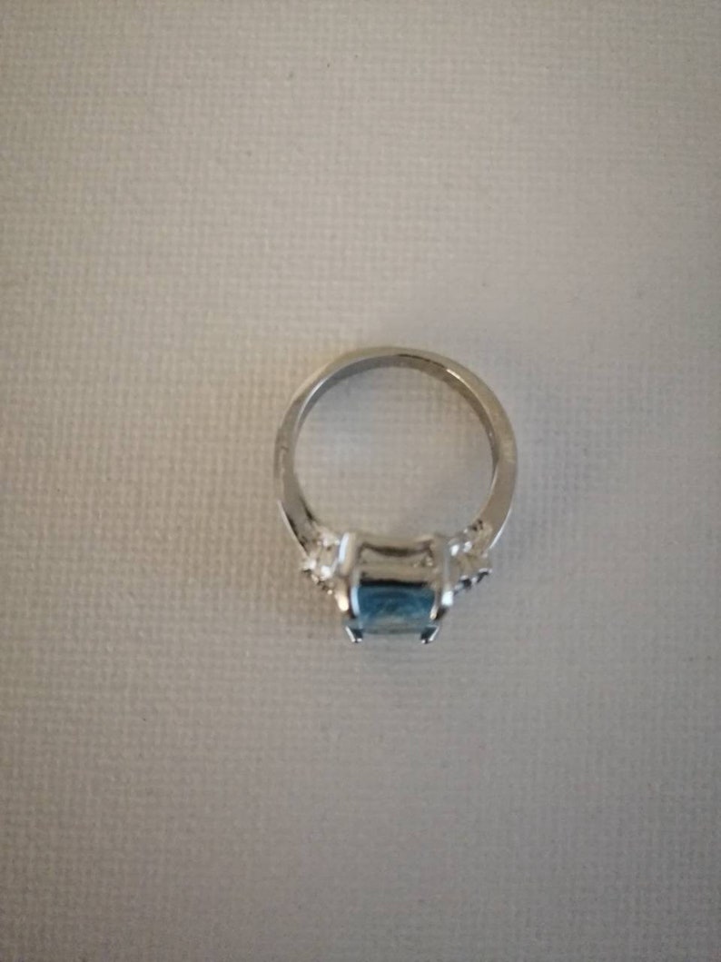Aigue-marine silver gold plated Solitaire ring