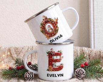 Personalised Christmas Mug • Custom Hot Chocolate Enamel Mug • Secret Santa Gift • Stocking Filler Initial Xmas Cup