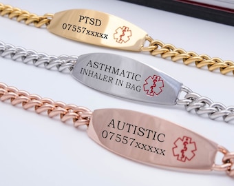 Personalized Medical Alert Bracelet With Name For Adult, Engraved Medical Bracelet To Stay Safe With The ICE Bracelet