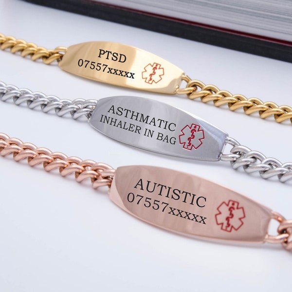 Personalized Medical Alert Bracelet With Name For Adult, Engraved Medical Bracelet To Stay Safe With The ICE Bracelet