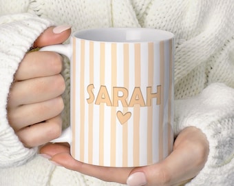Personalised Custom Name Mug For Her, Striped Mug Bridesmaid Gift For Bridal Party