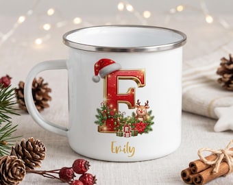 Personalised Christmas Eve Mug, Custom Enamel mug, Christmas Eve Box Stocking Filler, Initial Mug, First Christmas kids Hot Chocolate Cup