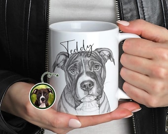 Custom Pet Mug, Personalised Dog Sketch Portrait, Dog Mum Gift, Pet Memorial