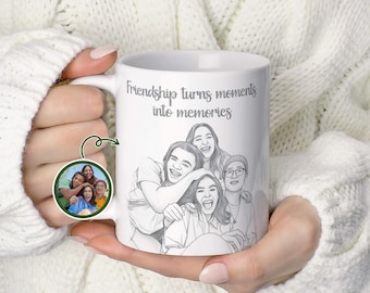 Personalised Best Friend Mug, Custom Group Portrait Gift, Friendship Coffee Cup, Custom Friendship Gift
