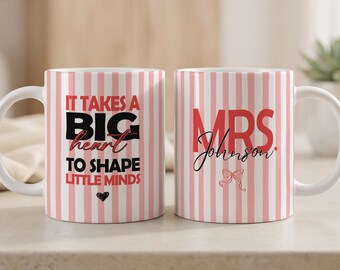 Custom Teacher mug, Pink Stripped Coffee Cup, End of School Gift and Teacher Appreciation