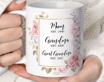 Watercolour Mug Gift for Granny, Personalised Nan Gift, Coffee Cup. Mother's Day Gift Mug, Announcement Gift, Nanny Gift TIS071