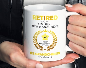 Grandparent Gift Happy Retirement Mug, Personalised Gift Custom Retired Mug, Retired Under new Management