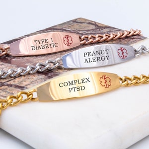 Personalised Medical Alert Bracelet Medical Bracelet With Name ID Name Engraving Bracelet Custom Medical Alert Dementia, PTSD, Autism BGF032