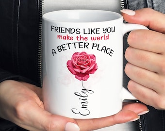 Personalised Floral Friend Mug with Custom Name for Friendship, Best Friend Thank You Ceramic Mug
