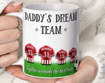 Personalised Mug For Him • Dad's Dream Team • Custom Football Shirt Names Mug For Dad Birthday • Gift for Grandad • Mug Gift Men TIS106