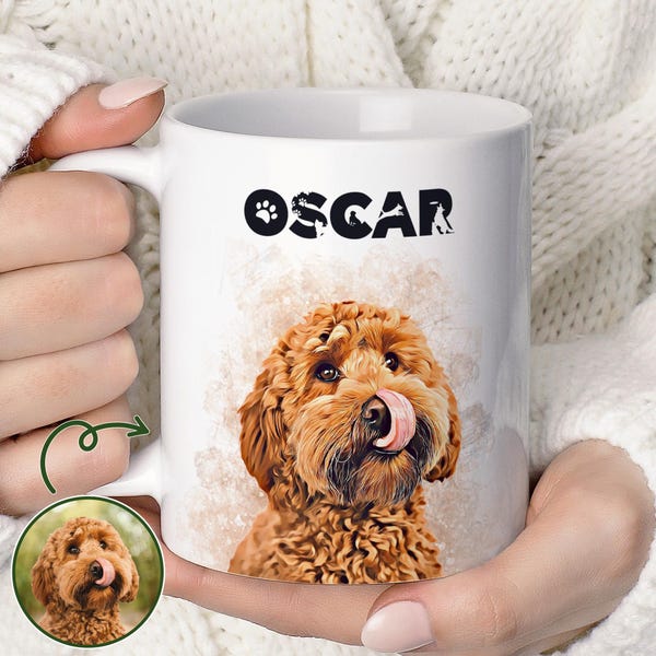Custom Pet Portrait From Photo Coffee Mug, Personalised Pet Mug Using Pet Photo, Custom Dog Mug