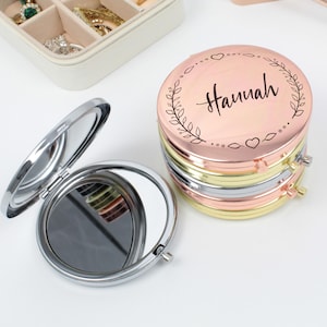 Customised Pocket Makeup Mirror Wedding Gift, Bridesmaid Gift Hen Party, Engraved Compact Mirror Gift For Her