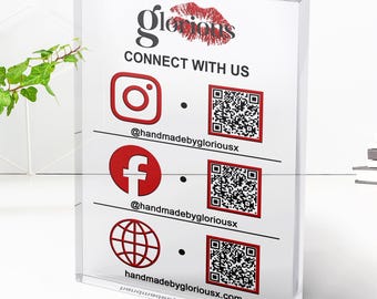 Multi QR Code Business Social Media Sign, Custom Logo Sign & Payment Method Sign For Social Media