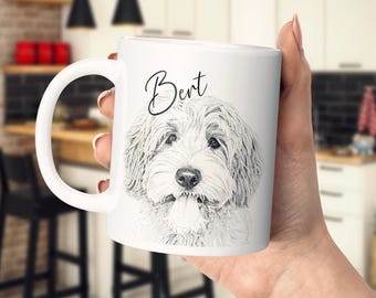Custom Pet Sketch Mug with Name, Personalized Dog Portrait Coffee Cup, Dog Mom Gift, Cat Dad Mug, Pet Memorial Gift, Dog Lover Keepsake