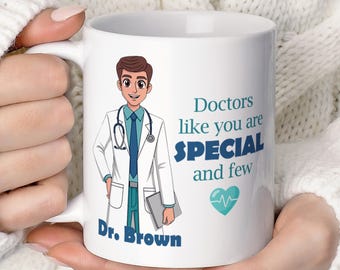 Personalised Male Doctor Character Mug, Custom Name Medical Coffee Cup, Healthcare Hero Appreciation, Physician Hospital Departure Gift