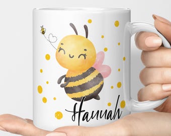 Cute Bumble Bee Personalised Mug, Custom Honey Bee Gift for Her, Name Mug for Girls, Sister/Daughter Present, Budget Birthday Gift