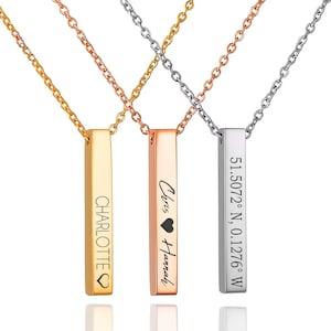 Personalised Name Necklace for Her, Minimalist Necklace with Coordinates, Custom Name, Family, Bridesmaid, Mother&#39;s Day Gift • NBF002