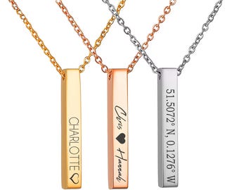Personalised Name Necklace for Her, Minimalist Necklace with Coordinates, Custom Name, Family, Bridesmaid, Mother's Day Gift • NBF002