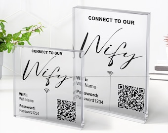 WiFi Password Sign Acrylic Block QR Code Business Office Cafe Shop Custom Wifi Sign Guest Access Display
