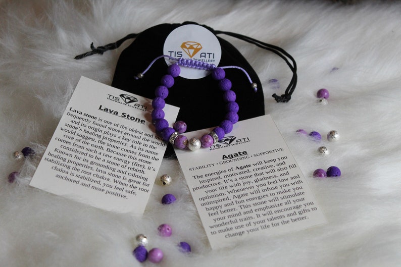 Bracelet for Women Gift for Her Purple Lava Stone /& Crazy Agate Bracelet Stability and Supportive Bracelet