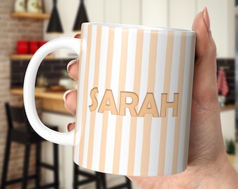 Personalised Mug Custom Name Cup Striped Coffee Cup Gift For Her Bridesmaid Bridal Party Teen Girl Gift