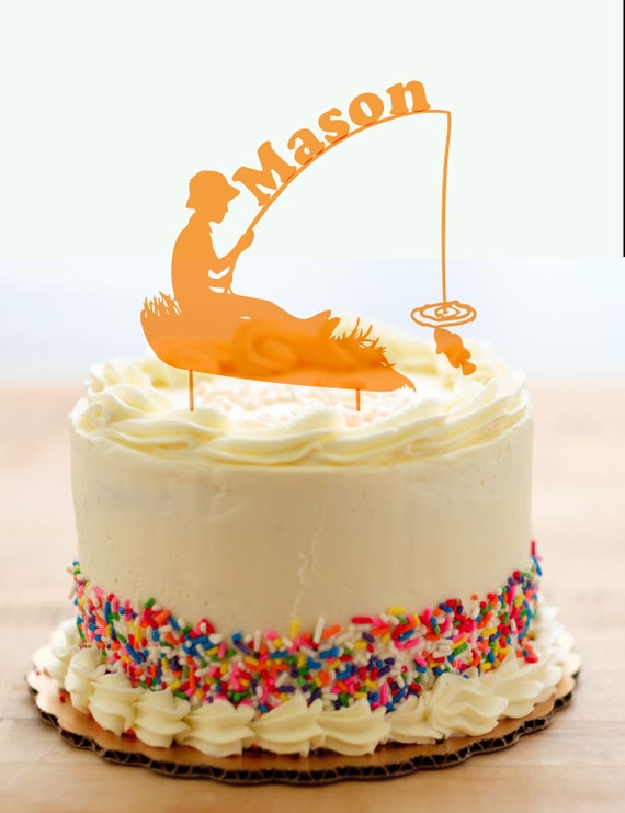 Boy Fishing Cake Topper Fishing Theme Party Cake Topper Etsy