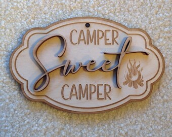 RV Camper Plaque sign    "Camper Sweet Camper" with campfire
