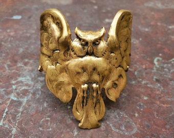 2 Patina Raw Brass Owl with Top Hat Stamping 68mm