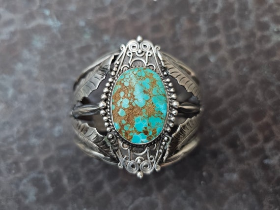 Heavier Vintage Native American Navajo Turquoise Knifewing Sterling Silver Bracelet Heavier Vintage Native American Navajo Turquoise Knifewing Sterling Silver Bracelet