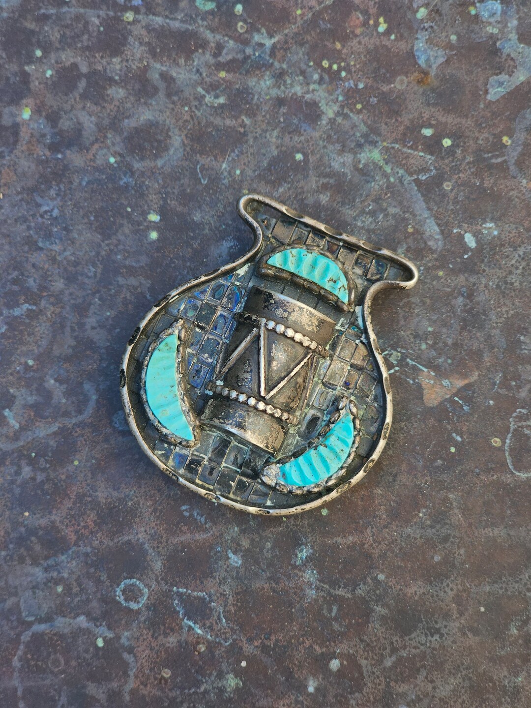 Native American Eddie Beyuka Zuni Basket Woven Silver and Turquoise