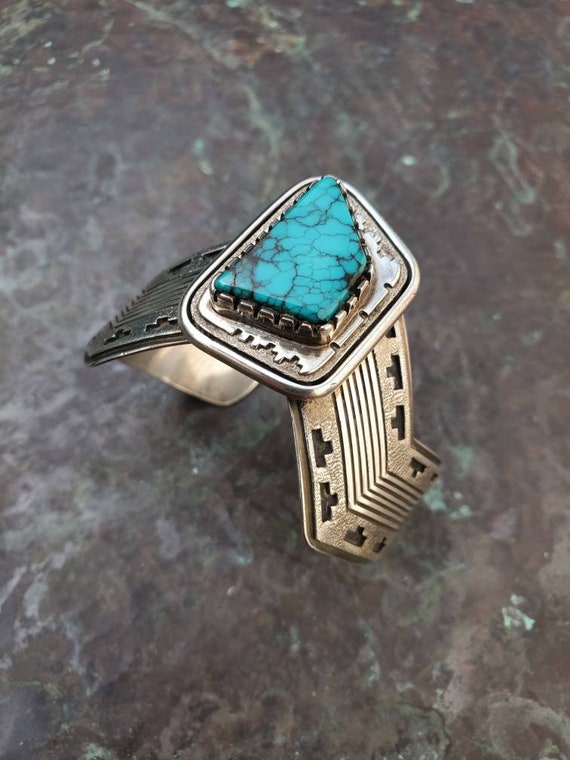 Native American Navajo Leo Yazzie Turquoise Bracelet Cuff - Etsy