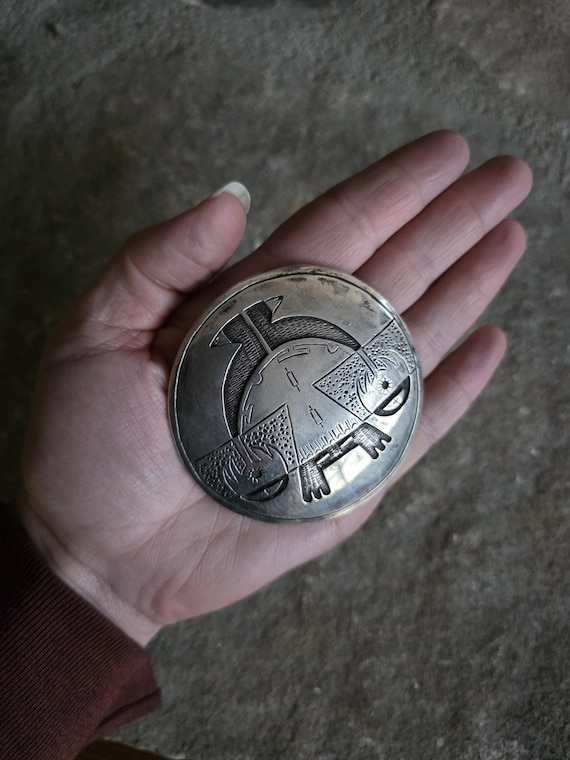 Large Native American Silver Overlay Pendant with… - image 2