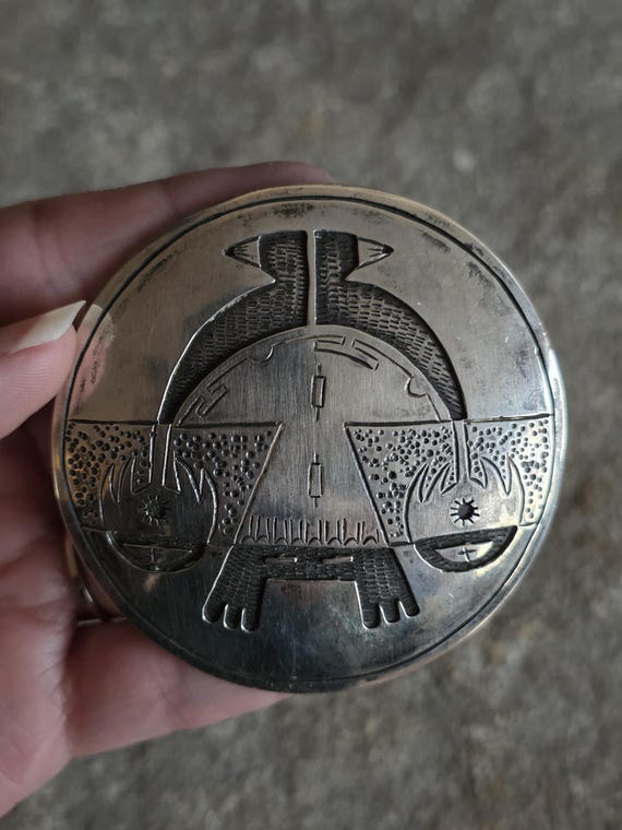 Large Native American Silver Overlay Pendant with… - image 1
