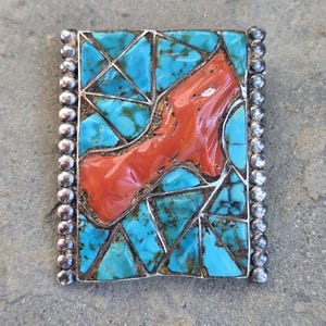 Dan Simplicio Zuni Native American Turquoise and Coral Pin / Pendant
