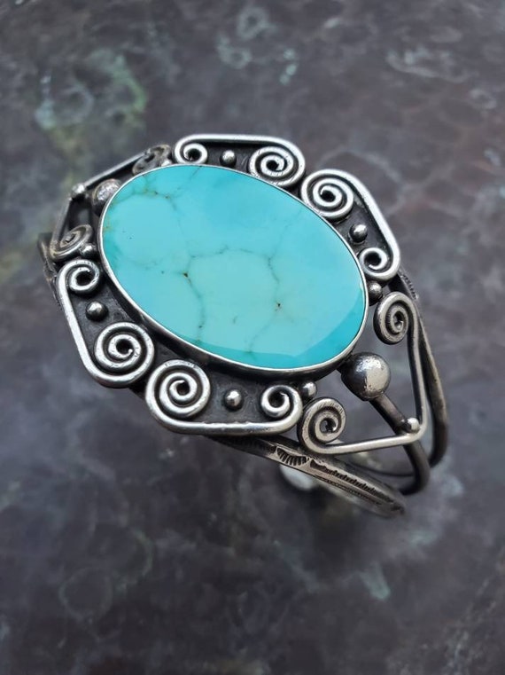 1940s Native American Navajo Turquoise Bracelet Cu