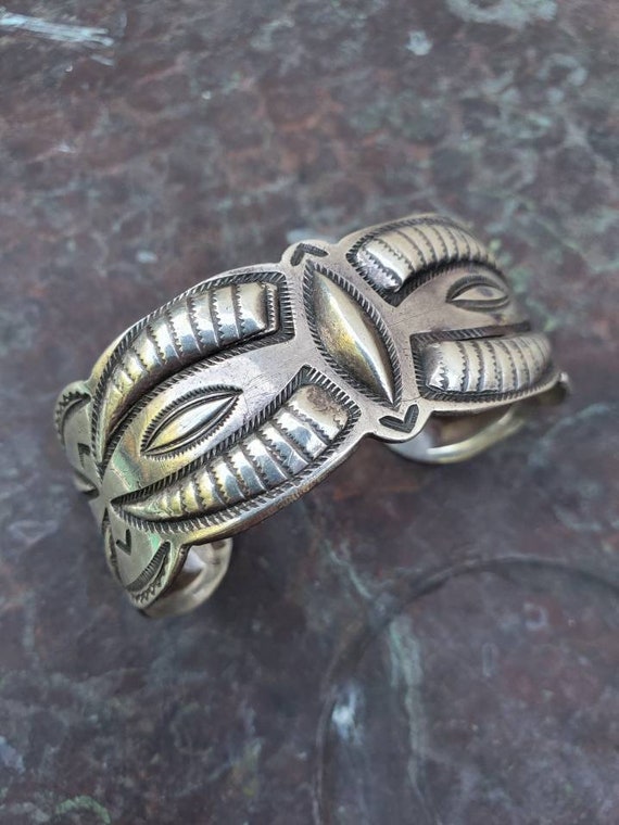 Native American Navajo UITA Repoussé Silver Bracel