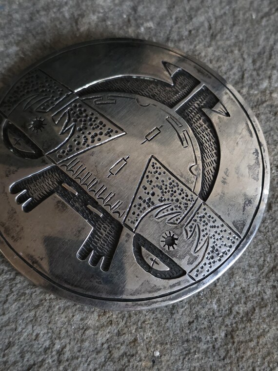 Large Native American Silver Overlay Pendant with… - image 4