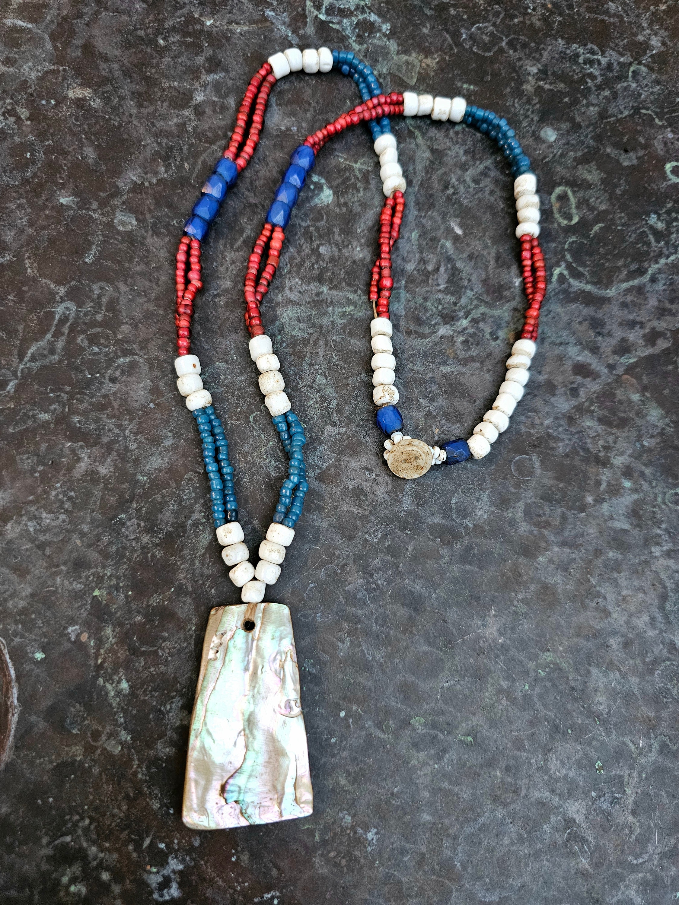 Historic Native American Chumash Abalone and Trade Bead Necklace