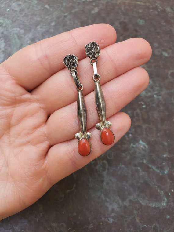 Native American Zuni Coral Earrings