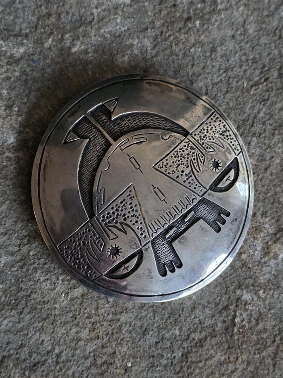 Large Native American Silver Overlay Pendant with… - image 3